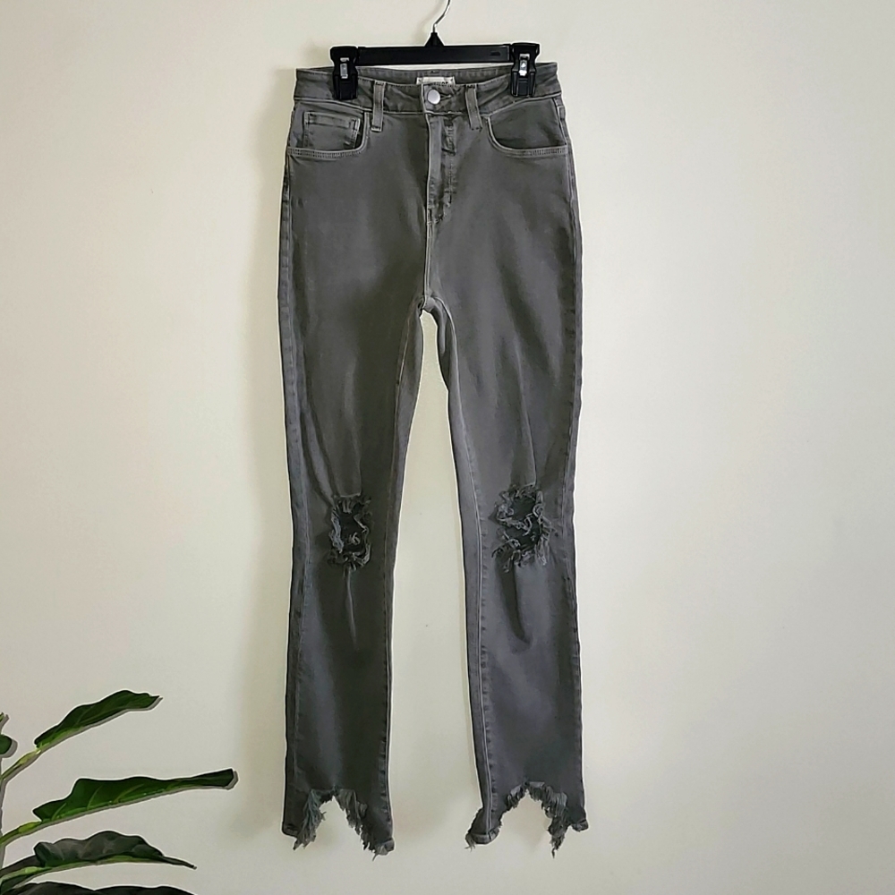 L'agence Gray Mid Rise Straight Leg Distressed Hem Stretch Jeans Women's 25